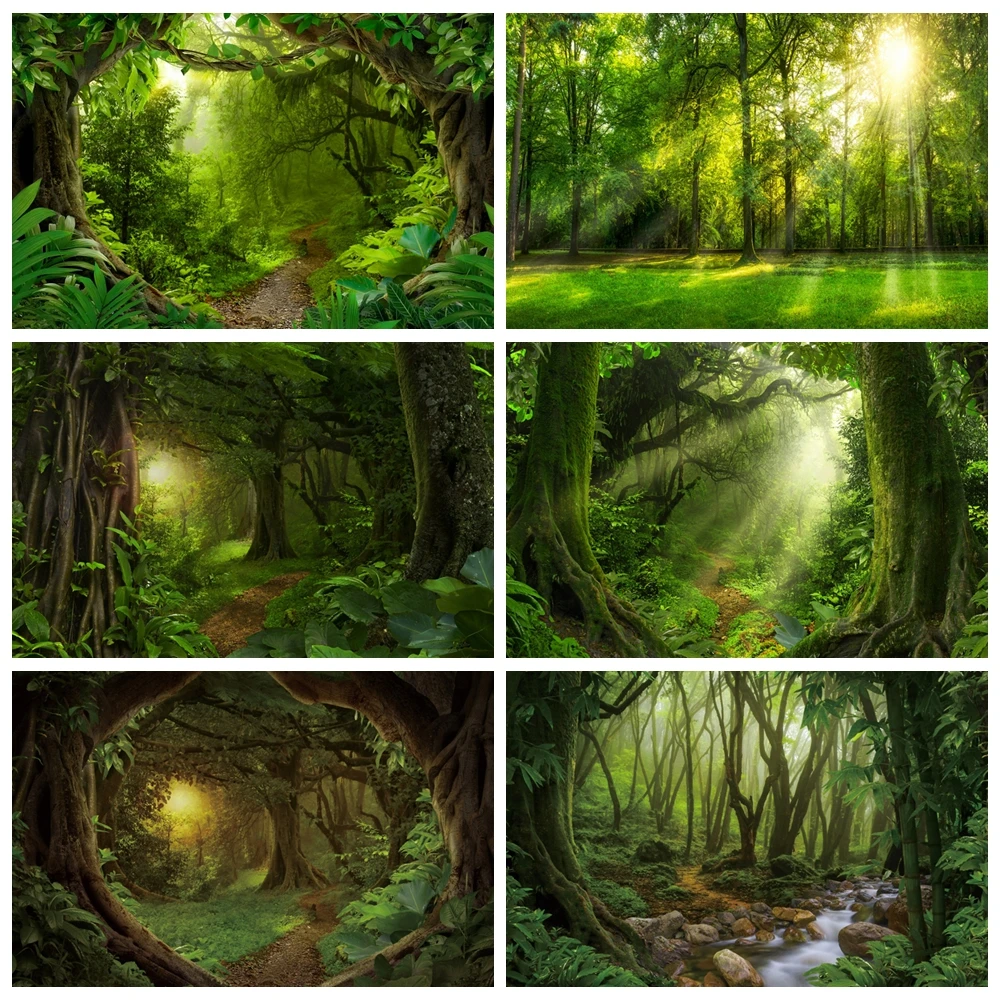 Фотофон с тропическим лесом и зелеными листьями