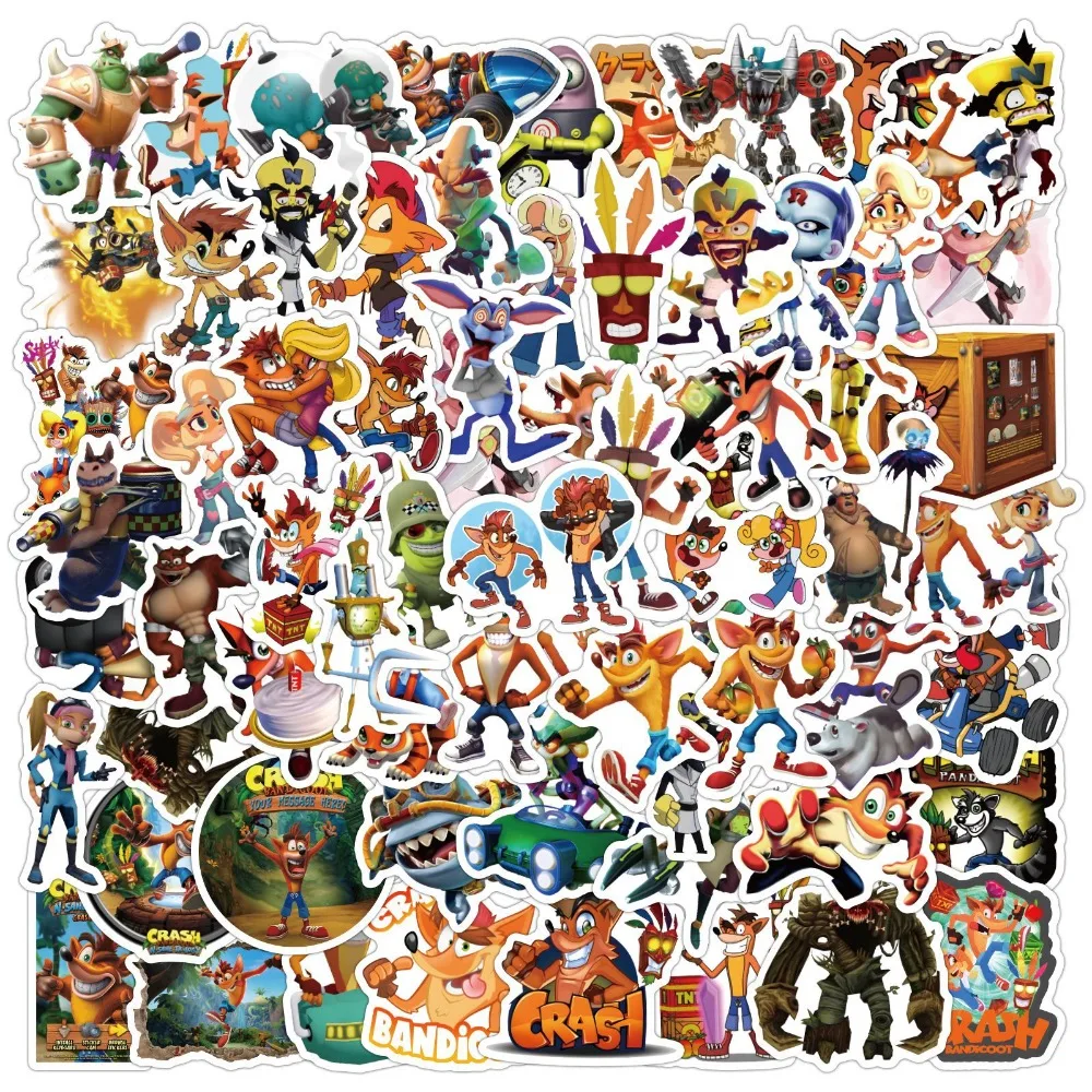 Фото 60 шт. мультяшных наклеек Crash Bandicoot для багажа, стаканов, канцелярских принадлежностей, мобильных телефонов, ноутбуков, холодильников, декоративные наклейки для самостоятельного оформления №2