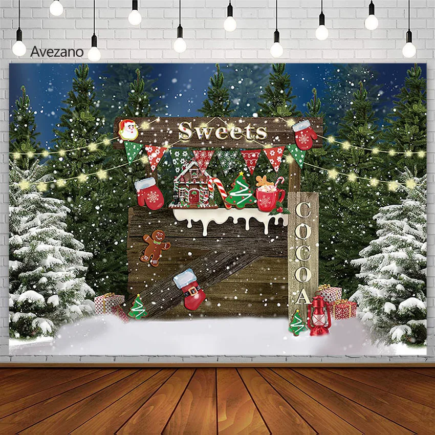 

Рождественский фон для фотосъемки Avezano, конфеты, какао, снежинка, сосна, Пряничный хлеб, детский портрет, декорация для фотостудии