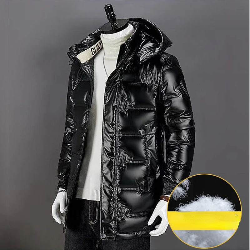 White Duck Down Jacket 2022 New Men's Winter Trend Mid Length Style Light Korean Leisure Bright Face Slim Fit Down Coat Q79
