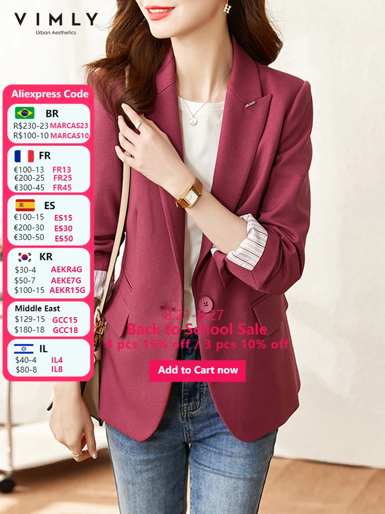 

Vimly 2023 Spring Blazers Jacket for Women Office Ladies Elegant Stylish Suit Long Sleeve Notched Collar Coat New In Outerwears