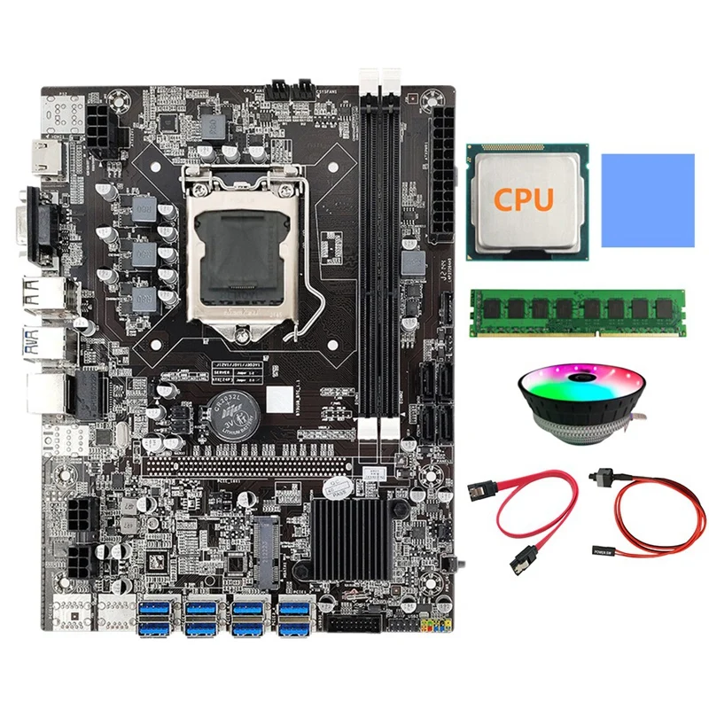 

Материнская плата B75 BTC для майнинга, LGA1155 8GPU PCI-E 1X 16X, случайный ЦП + кабель SATA + термоподушка + вентилятор охлаждения + DDR3 4 Гб 1600 МГц ОЗУ