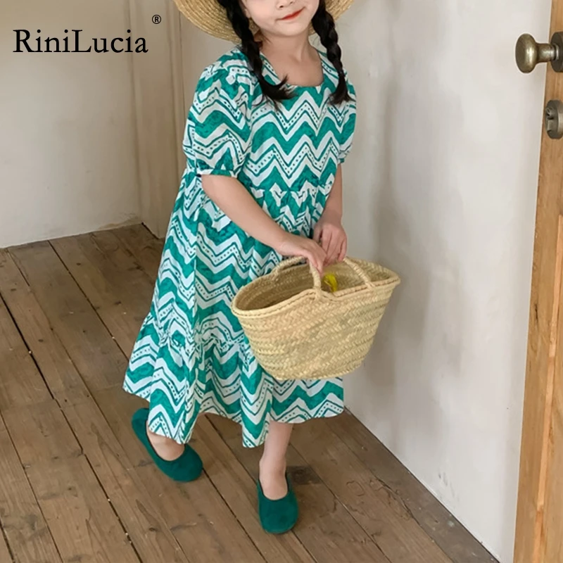 

RiniLucia Children Suit 2022 Summer Boys and Girls Printed Korean Style Suit Cotton Puff Sleeve Dress Brother and Sister Suit
