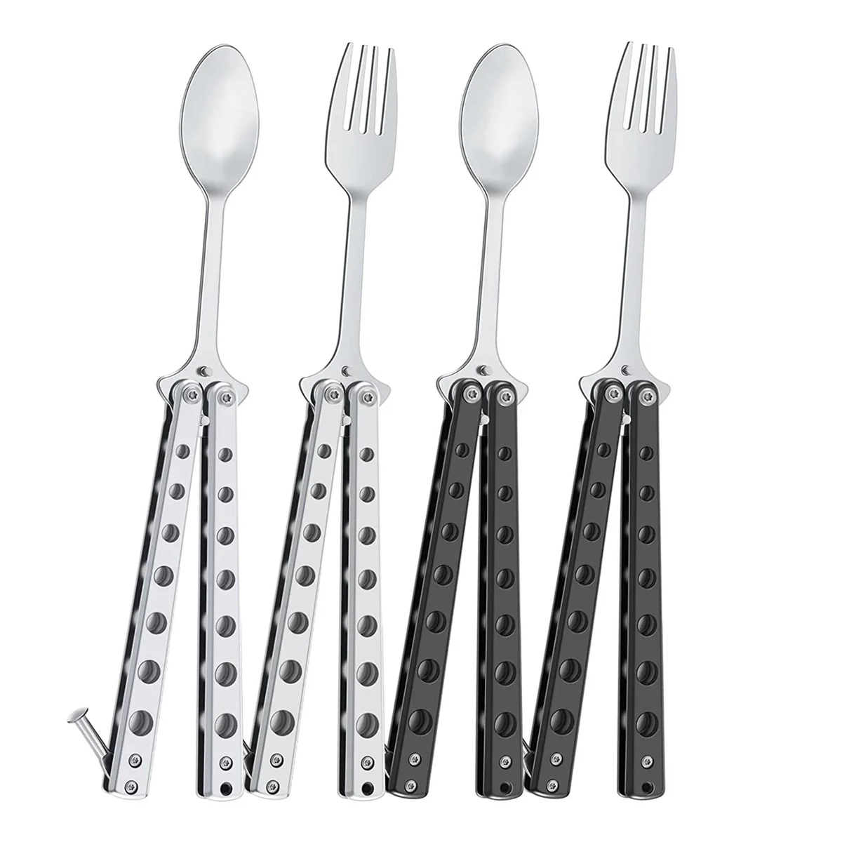 

4 Pcs Butterfly Fork and Spoon Set Butterfly Spoon Fork Folding Stainless Steel Forks and Spoons for Travel Hiking BBQ