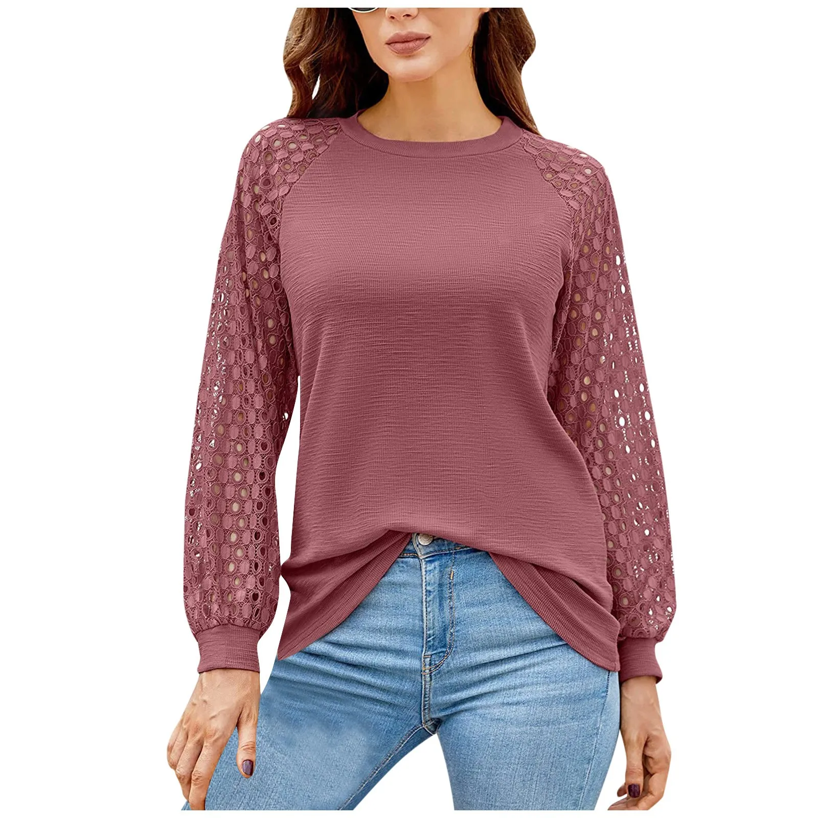 

Women's Autumn Long Sleeve Top Lace Patchwork Shirt British Style T-Shirt plus size grote maten dames kleding 2023