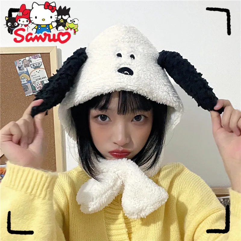 

Sanrio Melody Kuromi Hello Kitty Cinnamoroll Pochacco Furry Hat Bib One Cute Super Dog Ear Student Winter Thick Warm Cross Scarf