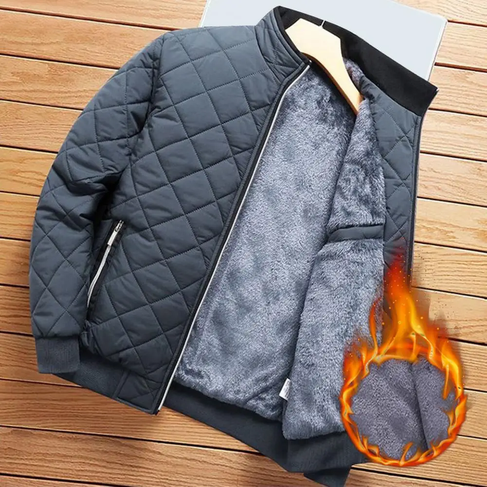 Trendy Jacket Coat Plush Lining Plus Size Washable Pockets Coat Windbreaker  Thicken Bomber Jacket Streetwear