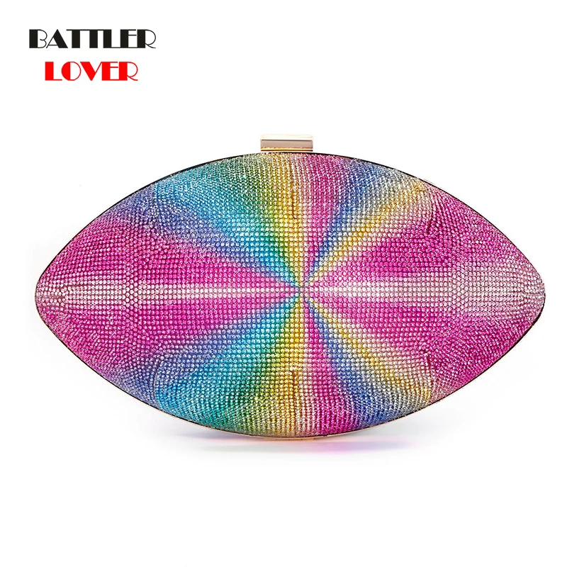 

Football Shape Evening Bags For Women Luxury Rhinestone Purses Clutch Ladies Cocktail Party Clutch Handbag Chain Crossbody Bag