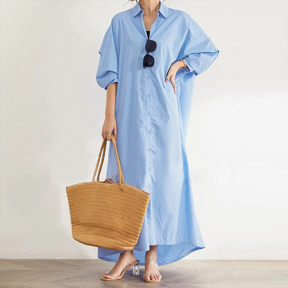 

2022 New Women's Autumn Dress Japanese Style Fashion Solid Color Casual Shirt Dresses Single-breasted Loose Female Clothing