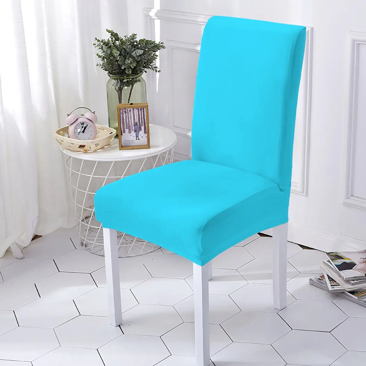 

Color Style Chair Cover Kitchen Elastic Chairs Covers Solid Color Pattern Spandex Elastic Chair Slipcover Room Home Stuhlbezug