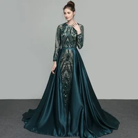 womens long evening dresses sequined 2in1 long sleeve dark green womens long dress chd20655