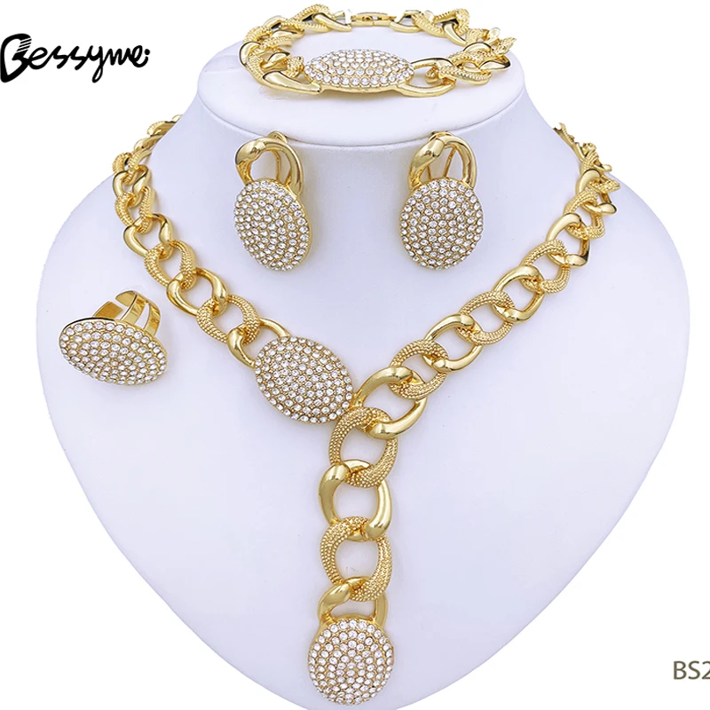 

Vintage Dubai 18K Gold Plated Jewelry Set Earrings Ring Bracelet Women Necklaces 4Pcs Jewelry Set Wedding Party Accessories