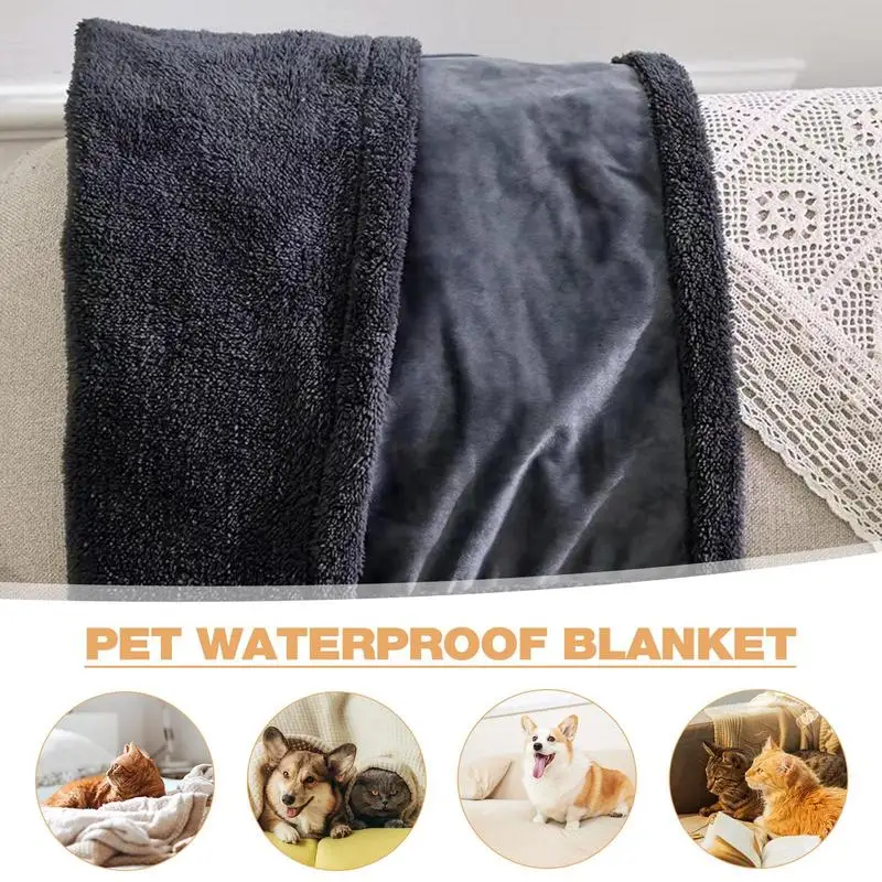 

Waterproof Dog Blanket Soft Plush Reversible Throw Furniture Protector Double Layer Thick Warm Small Cat Blanket Washable
