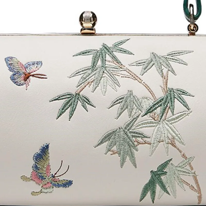 Vintage Embroidered Women Evening Clutch Bags Ladies PU Leather Ethnic Handbag Cute Cellphone Purse Female Retro Shoulder Bag