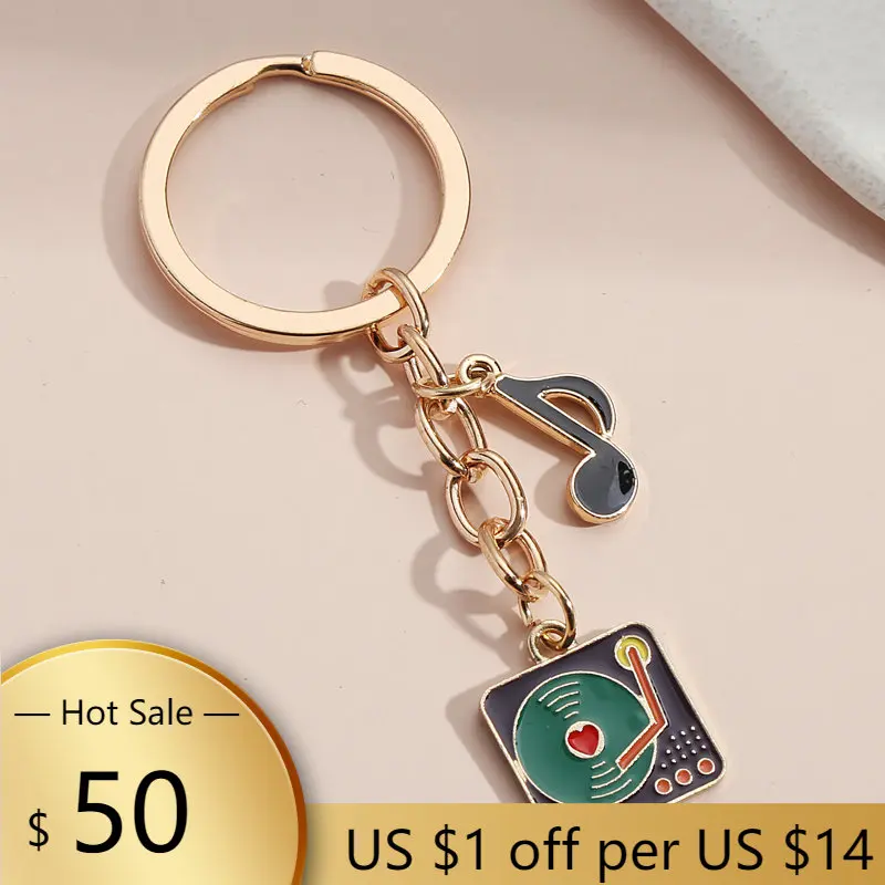 

Enamel Keychain CD Player Note Key Ring Disk Key Chains Music Gifts For Women Men Handbag Accessorie Handmade Jewelry