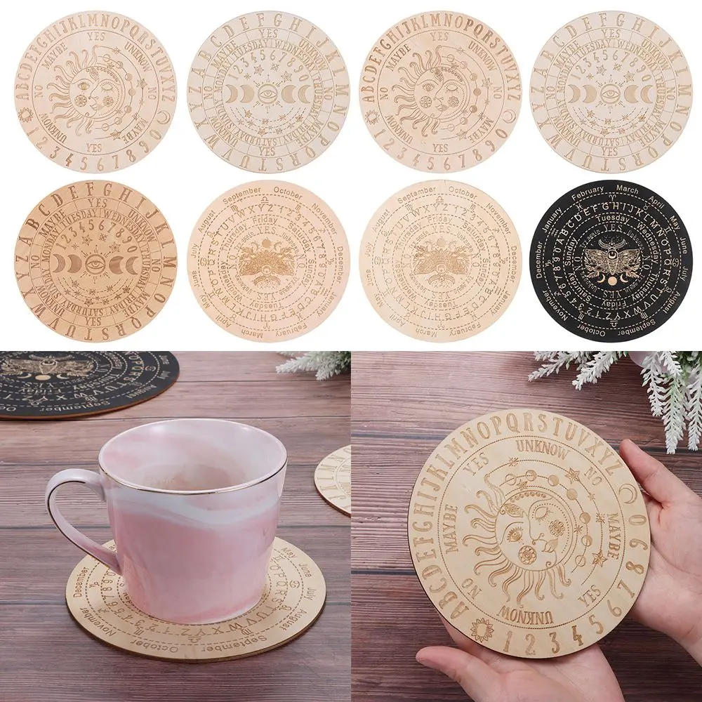 

Pendulum Crystal Hexagonal Pointed Laser Cut Slice Wood Base Cat Pattern Wooden Pendulum Board Black White Color