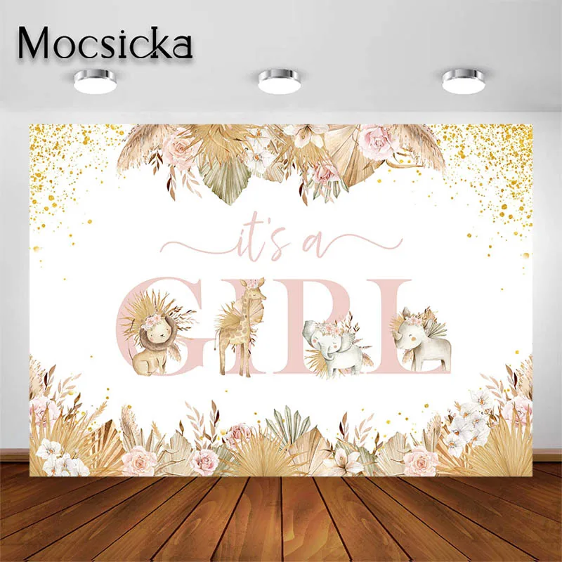 

Mocsicka Baby Shower Party Backdrop It's a Girl Pink Flowers Background Kids Portrait Photo Studio Prop Party Decorations Banner