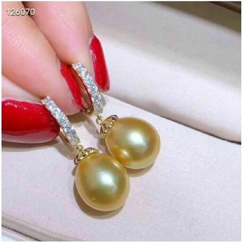 

PERFECT AAAA 8-10mm SOUTH SEA GOLDEN PEARL EARRINGS