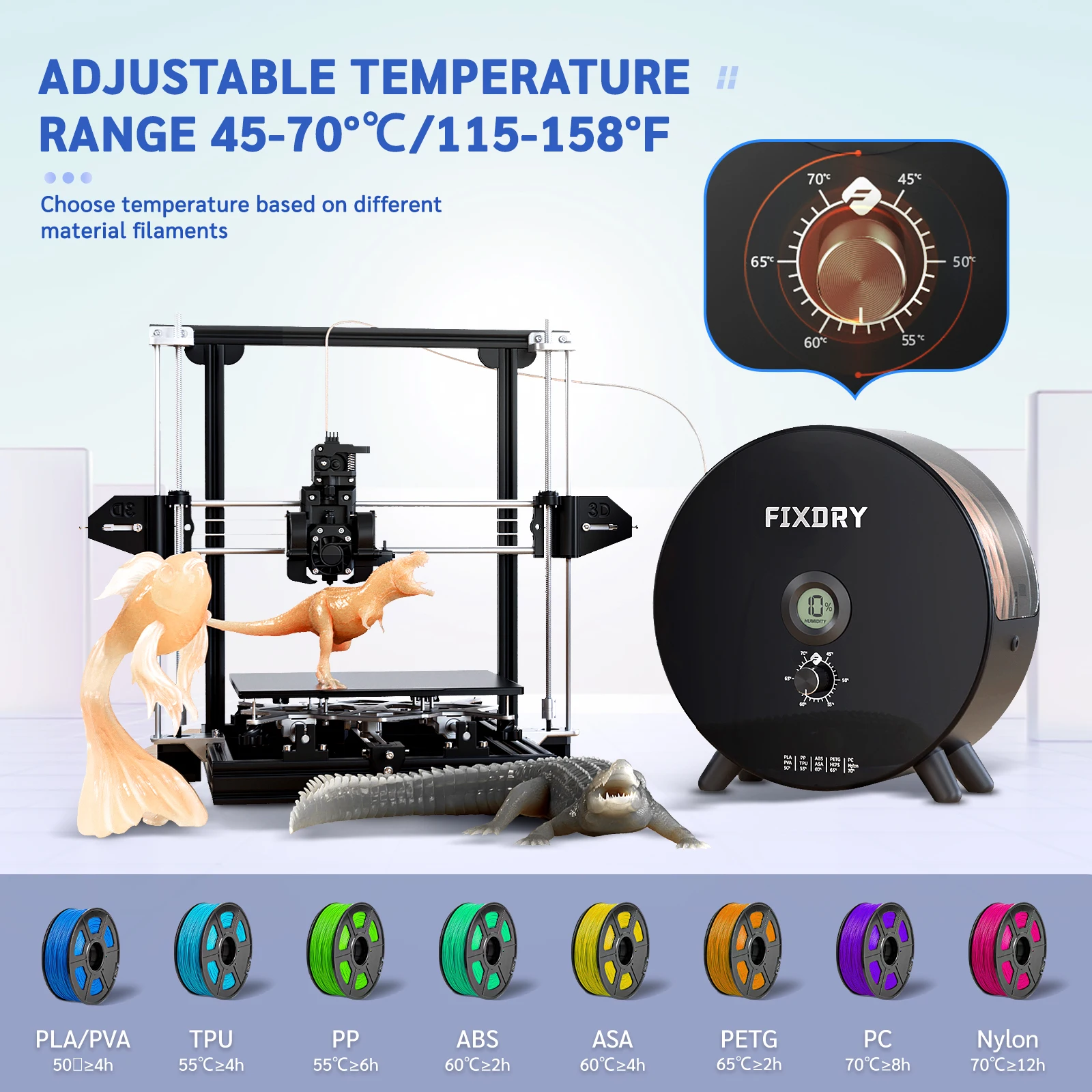 

FIXDRY 3D Printer Filament Dry Box Filament Dryer With Fan Compatible With Nylon PVA PLA PETG TPU 1.75mm 2.85mm 3.0mm Dry Box