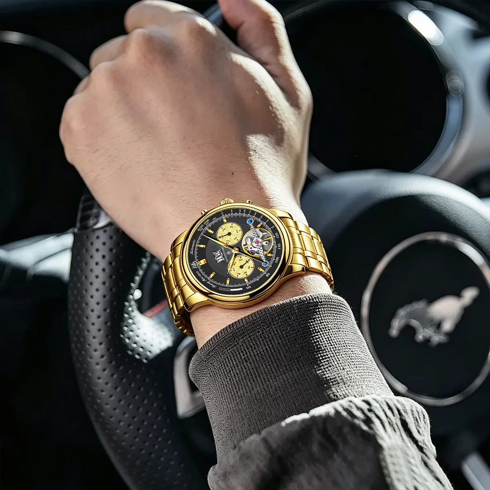 Фото Многофункциональные мужские часы Shanghai Watch с двойным календарем, автоматические механические часы с маховиком, из нержавеющей стали 316L, модель SH008 №5