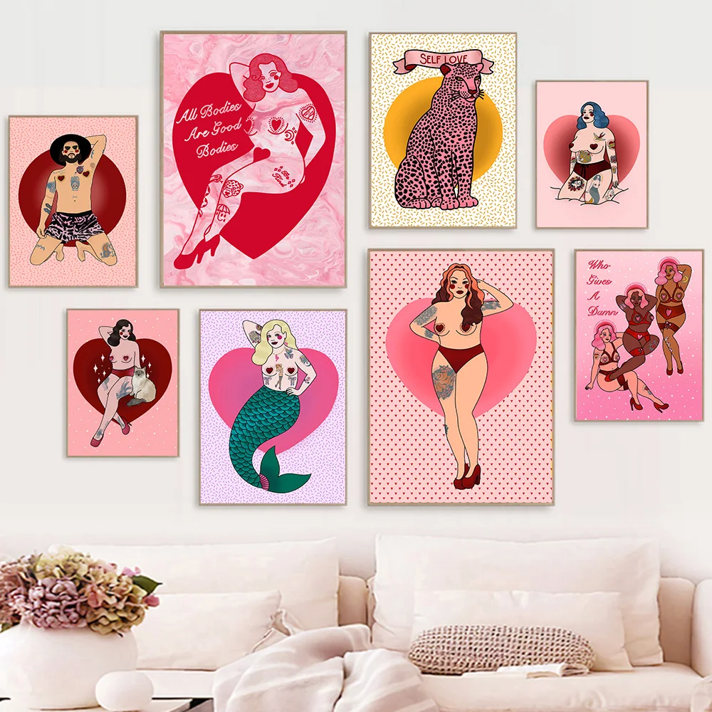

Nordic Abstract Pink Girl Feminism Mermaid Posters Sexy Good Bodies Canvas Painting Wall Art Prints Pictures Bedroom Home Decor