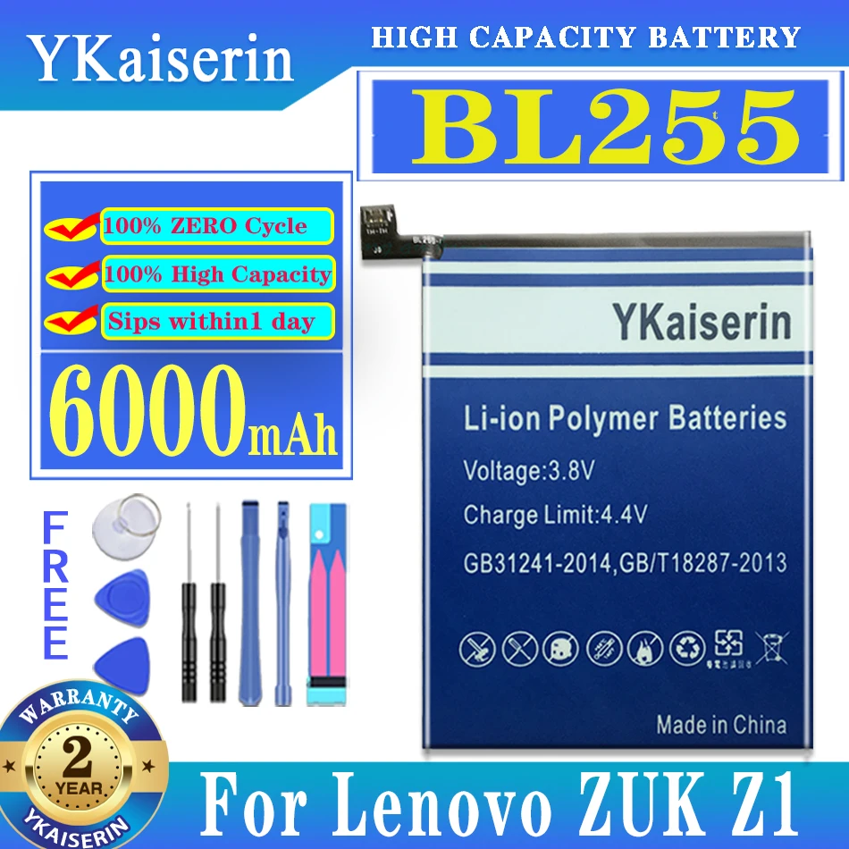 

YKaiserin 6000mA High Quality BL255 BL 255 Battery For Lenovo ZUK Z1 ZUKZ1 Z1221 Battery Replacement Back Up Batteries Bateria