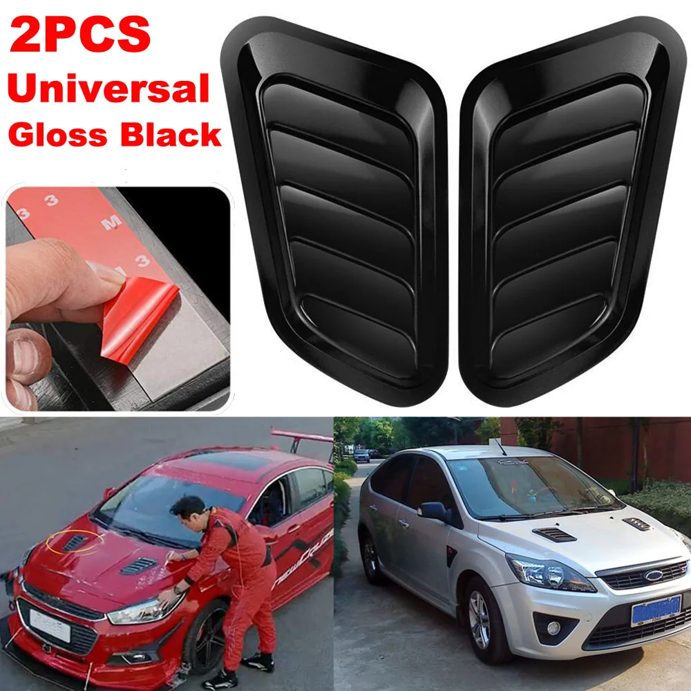 

2pcs Universal Fit ABS Gloss Black Car Air Flow Intake Scoop Hood Bonnet Vent Front Engine Cover Vehicle Auto Decorative Sticker