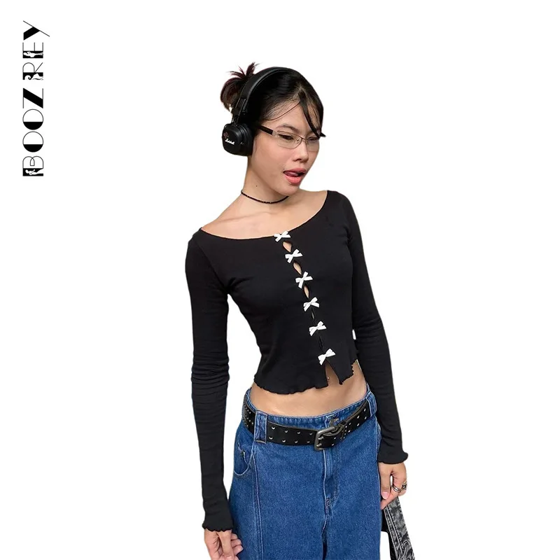 BoozRey Новинка осени 2024 дизайнерский топ с вырезом лодочкой и бантом однотонный