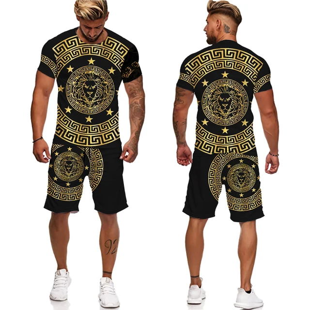 Summer Golden Lion 3D Printed Tees/Shorts/Suit Men's Casual Graphic T-Shirt Two Piece Set Hip Hop Fashion Short Sleeve Tracksuit 5