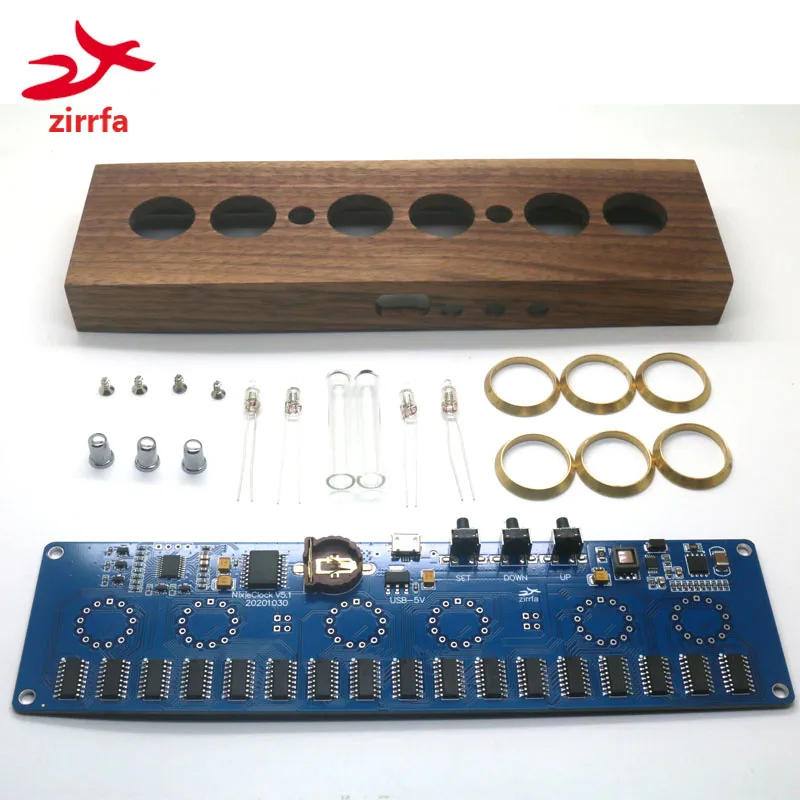 

Walnut wood IN14 glow tube clock, parts need to be assembled by yourself,colorful screen, IN14 glow tube clock DIY kitm