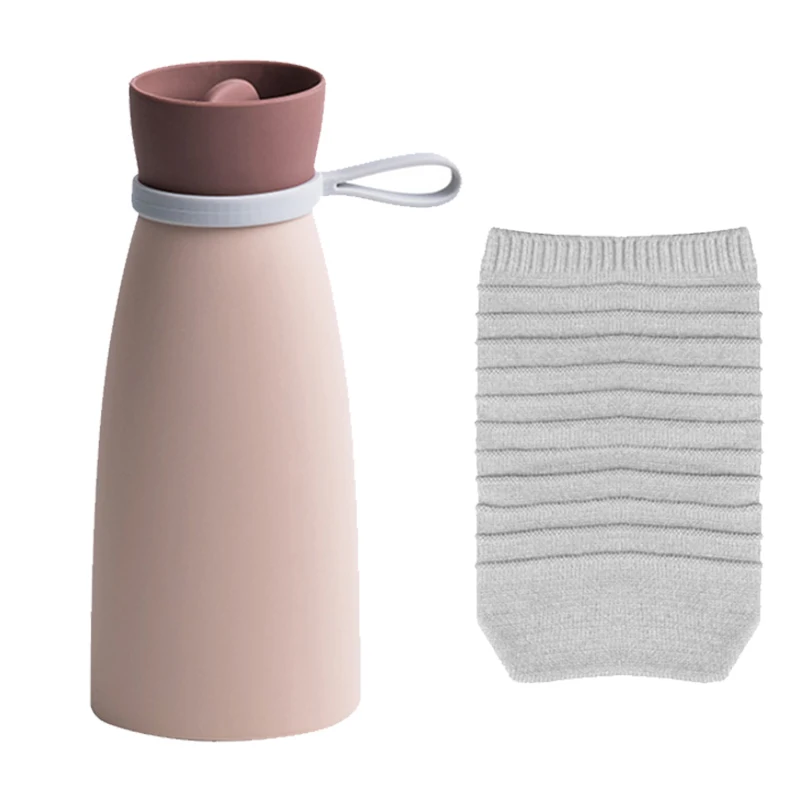 

680 мл силиконовая ручная бутылка для горячей воды с трикотажным покрытием, микроволновые нагревательные портативные мешки для горячей воды