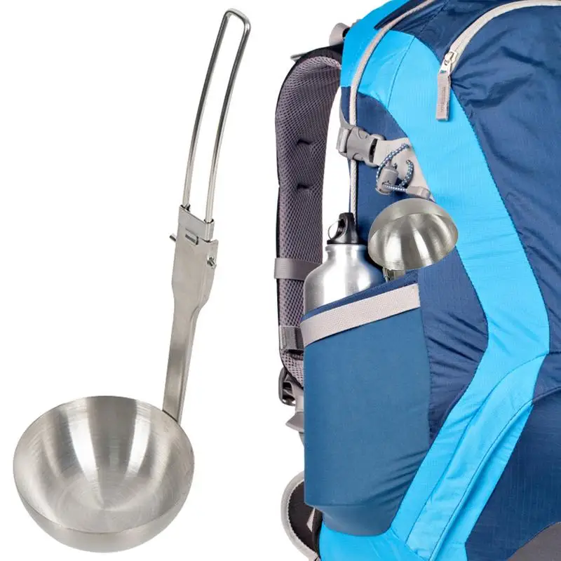 

Folding Stainless Steel Soup Ladle Camping Stainless Steel Skimmer Cooking Frying Straining Lightweight Foldable Strainer Spoon