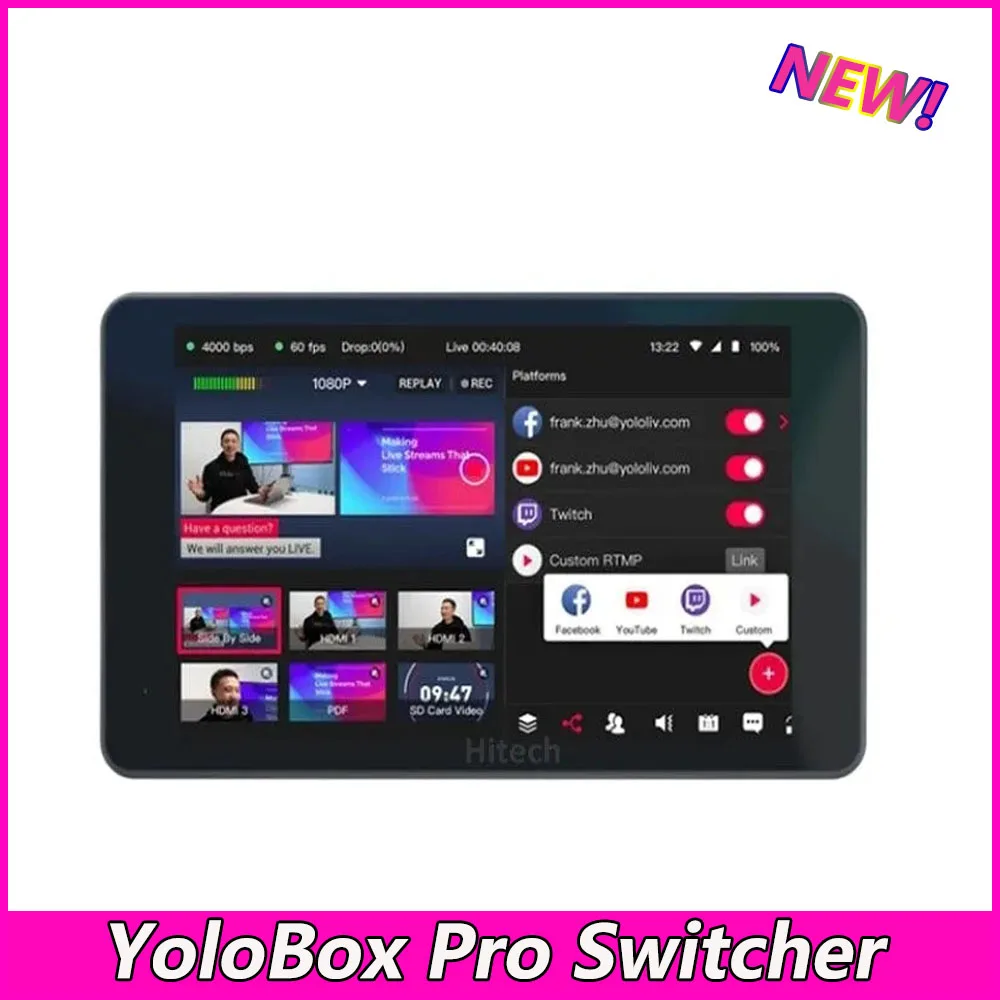YOLOLIV YoloBox Pro 8-дюймовый ЖК-монитор 400 нит 3 HDMI входы Ultimate All-In-One мультикамеры прямой трансляции