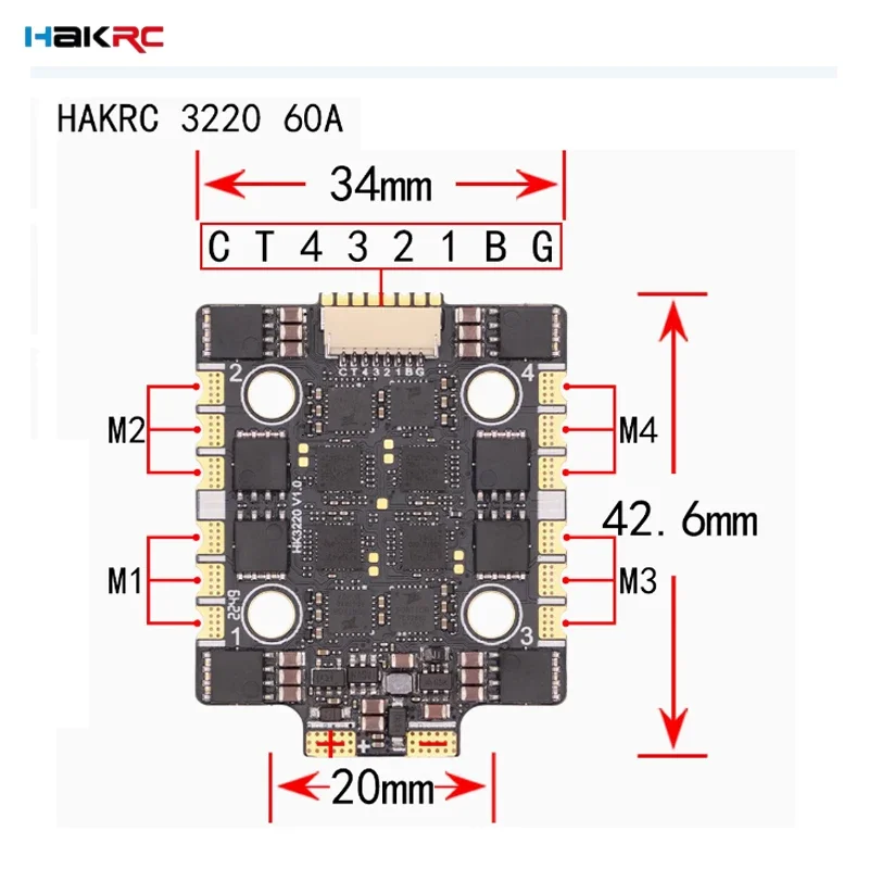 HAKRC BLHeli 32BIT 60A/65A 4-в-1 бесщеточный ESC 2-8S LIPO DShot 150/300/600 20x20 мм для FPV гоночного дрона