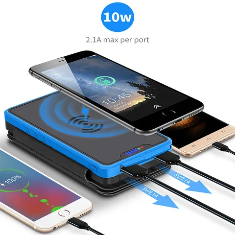 Складной аккумулятор на солнечной батарее 20000 мАч Qi Беспроводное зарядное устройство Powerbank для iPhone 14 Xiaomi Huawei Портативная солнечная панель Запасная батарея