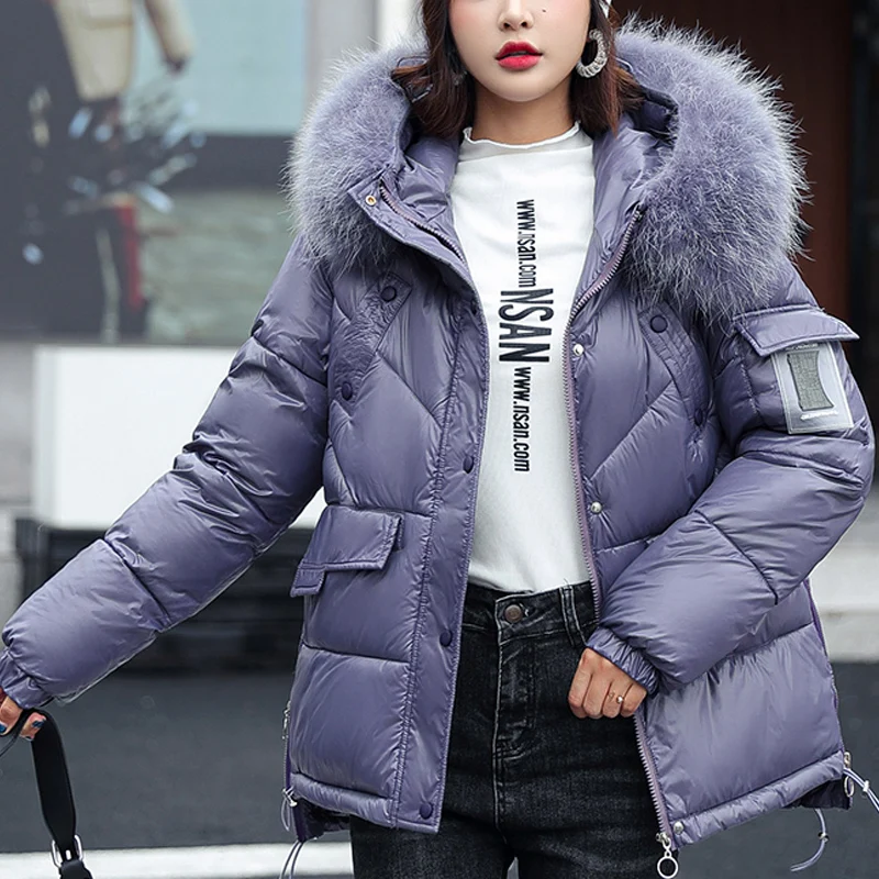 New Fashion Winter Jacket For Women Solid Hooded Large Fur Parkas Slim Warm Coat Female Snow Wear Outwear Women Clothing