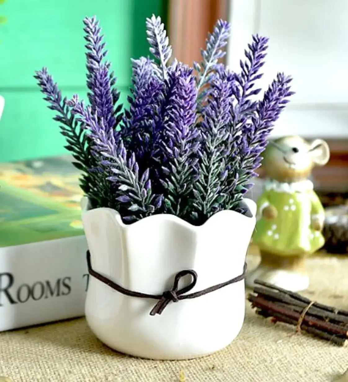 

Artificial Lavender 7.5" Potted Home Decor Purple Flowers in White Ceramic Pot Rapid Transit Artificial Plants Flowers