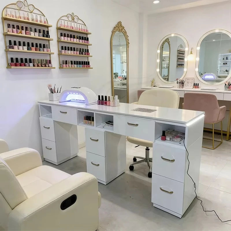Фото Factory Price Modern Style Beauty Salon Furniture Wooden  Nail Table Semi-circular Nail Table Design for Manicure №5