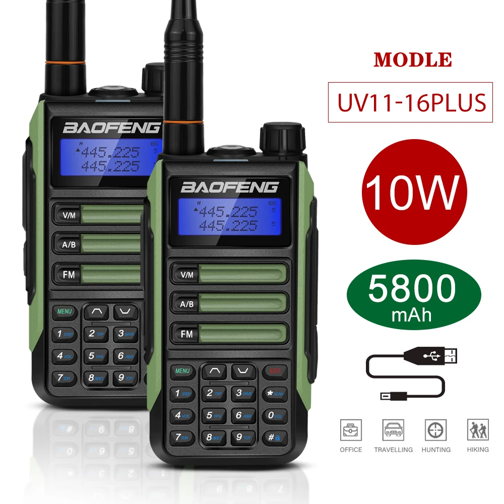 2Pcs Original BaoFeng UV-16 Plus 10w High Power Walkie Talkie TYPE-C Charger Long Range Waterproof Transceiver Ham Two Way Radio