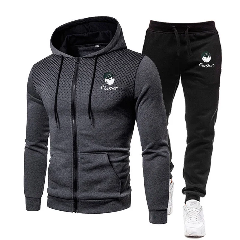 

Autumn and Winter 2023 New Men's Brand Malbon Golf Tennis Set Fashion Zipper Hoodie+Trousers Two Piece Casual Sports Outdoor Set