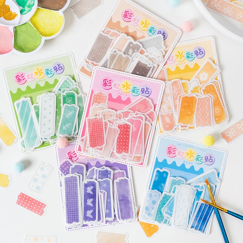 

45pcs Washi Paper Fresh Assorted Rainbow Watercolor Decor Stickers For Diary