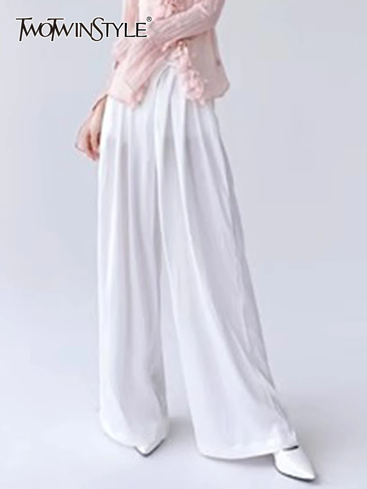 

TWOTWINSTYLE Minimalist Wide Leg Pants For Women High Waist Casual Loose Elegant Trousers Female Fashion Style Clothing 2023 New