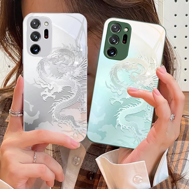 Gradient Dragon For Samsung Galaxy Note 8 9 10 PRO 20 Ultra A01 02 03 Core 04E 4G 12 13 5G Tempering Glass Phone Case