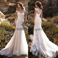 sexy lace appliques tulle mermaid boho wedding dresses for women bride gowns sirena 2022 with button vestidos de novia