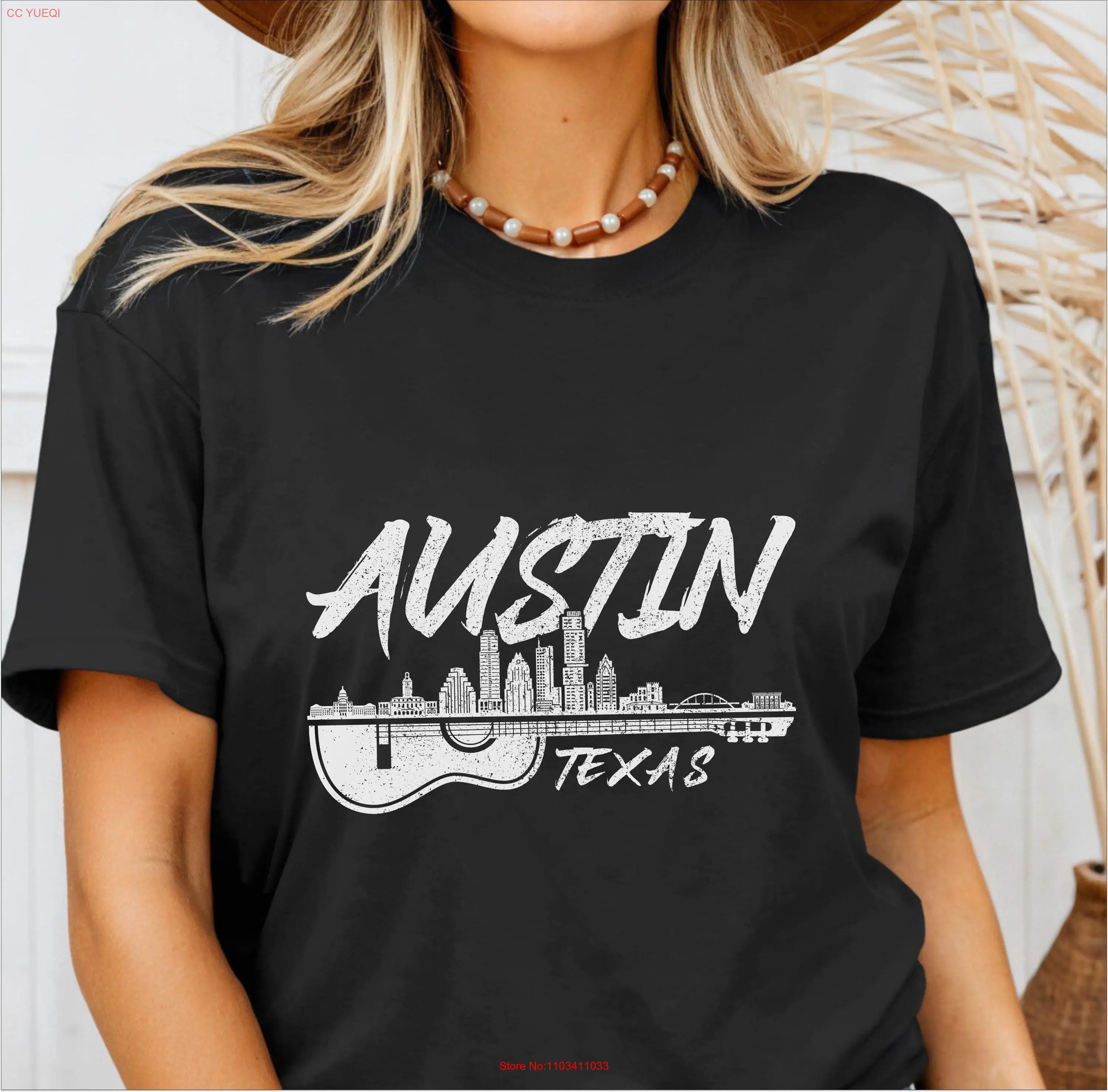 Футболка Austin Texas Guitar Player Skyline TX Pride Vintage Blues Folk Country Music Idea Сувениры с длинными или