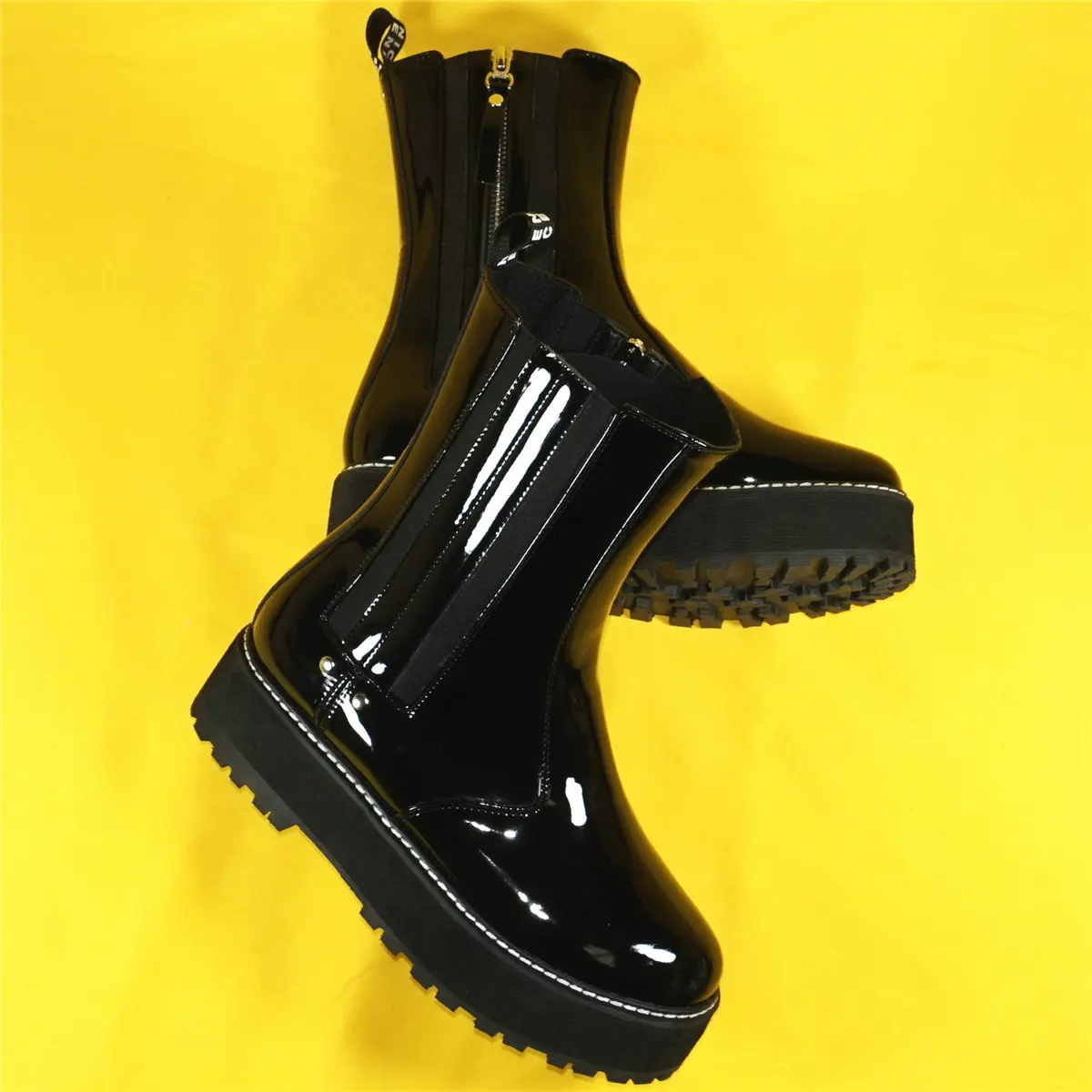High Top Fashion Sneakers Women Black Patent Leather Ankle Boots Female Winter Warm Round Toe Platform Pumps Shoes Casual Shoes
