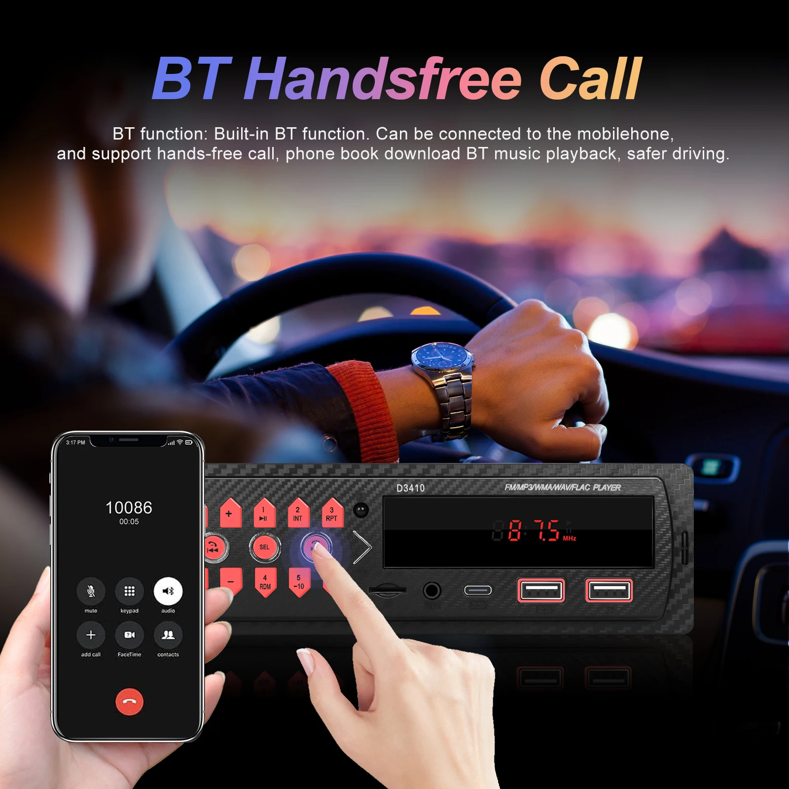 Автомагнитола Podofo 1DIN 12 В Автомобильный MP3-плеер Bluetooth AUX аудио U-диск AUX-вход TF-карта