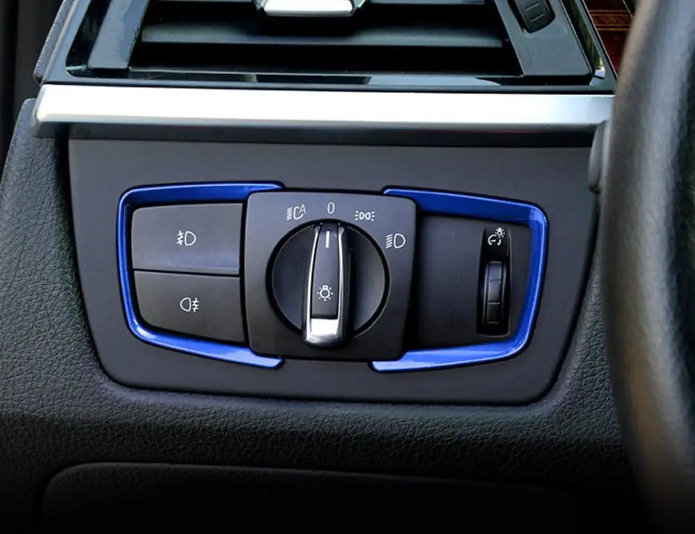 

Blue Headlight Switch Button Trims For BMW 2 3 4 Series X5 X6 F22 F30 F31 F32 F33 F15 F16