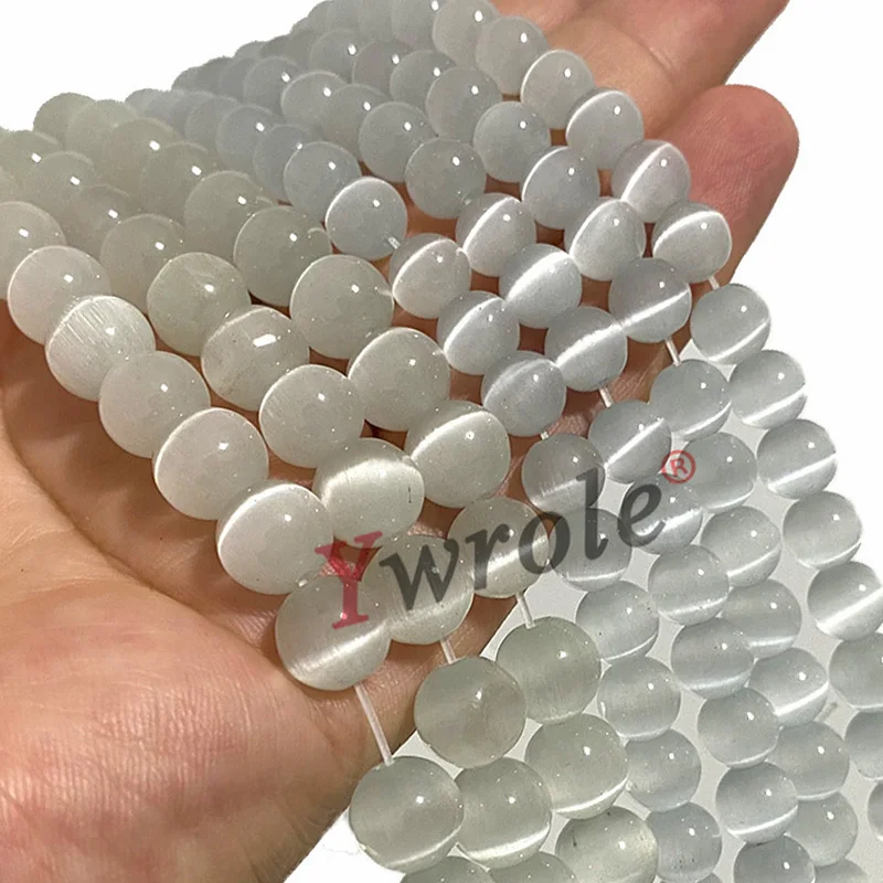 AAA White Cat Eye Natural Loose Round Moon Glass Spacer Bead For Jewelry Making DIY Bracelet Earrings Accessories 4 6 8 10 12MM
