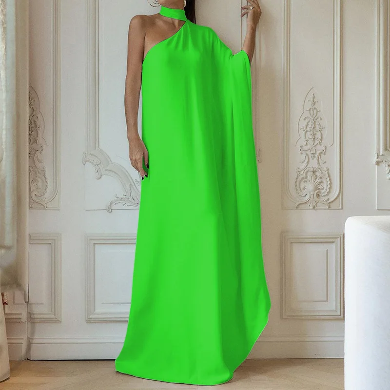 

Элегантное праздничное платье с рукавом «летучая мышь», женское элегантное однотонное платье на одно плечо, модное асимметричное платье с диагональным воротником